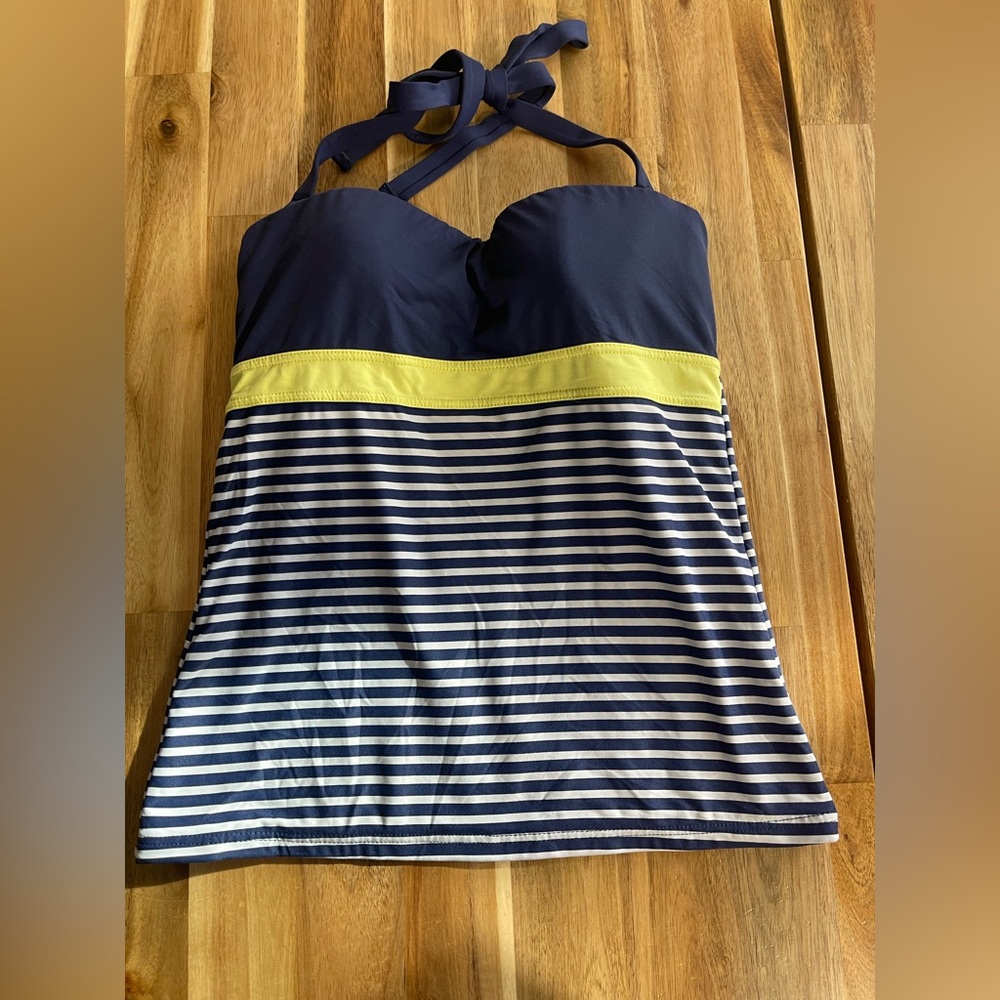 NIPTUCK swim Navy and Yellow Striped Halter Top size 4